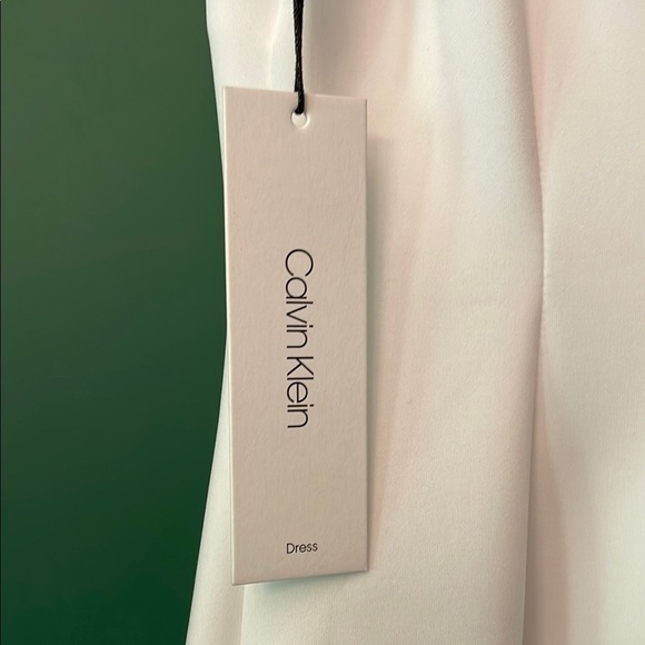 Calvin Klein White Ruffle Neck Midi Dress Women's 2 Cocktail Summer Gold Zipper - Picture 4 of 8